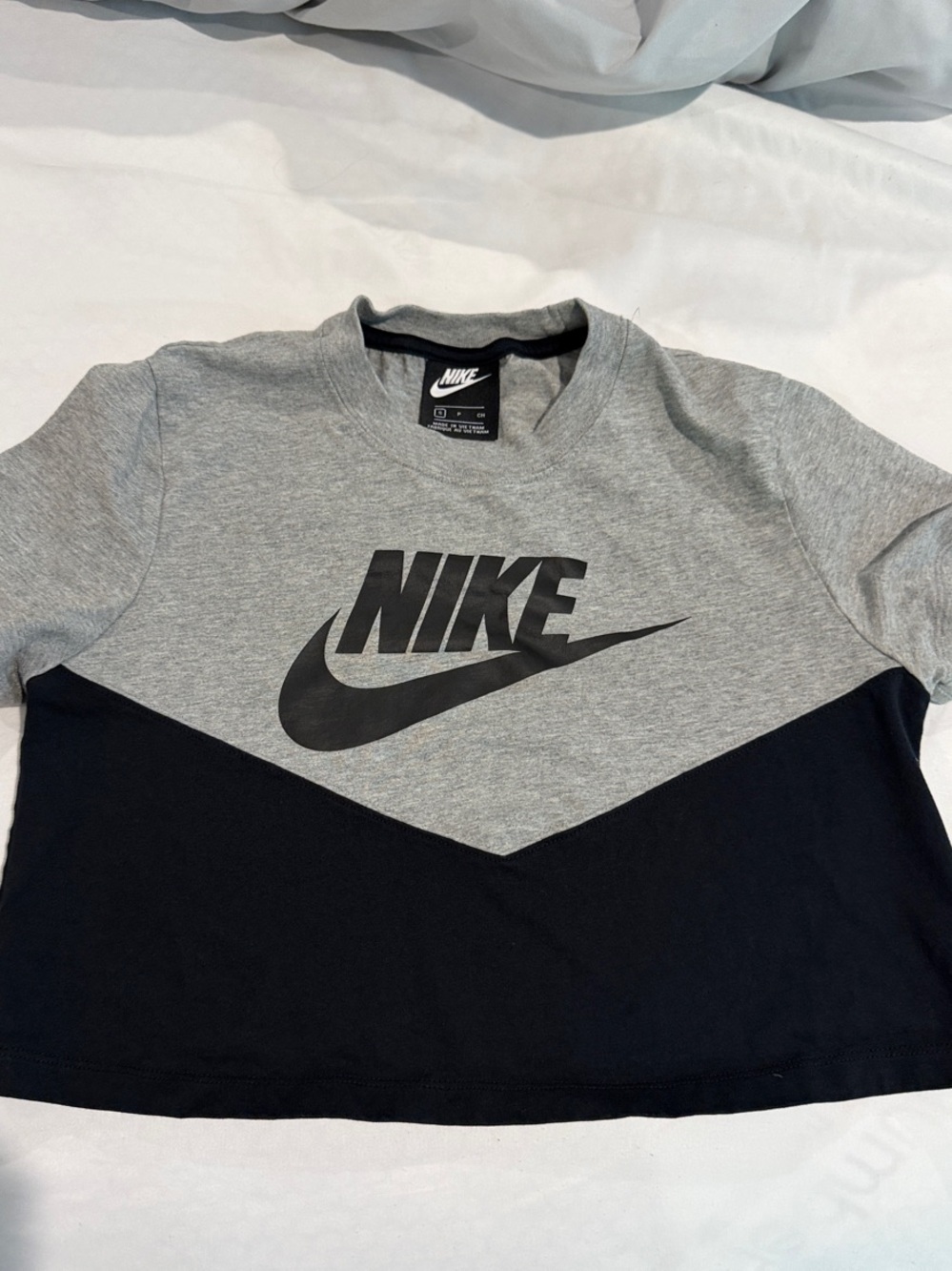 Nike Grey and Black Chevron Crop Tee with Swoosh